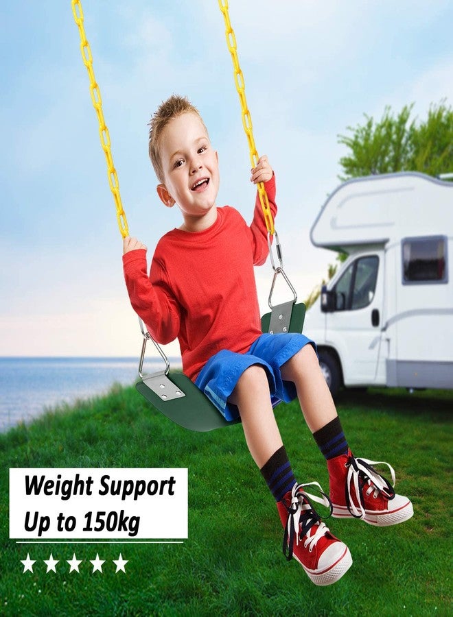 REZNOR مقعد أرجوحة مرن شديد التحمل من ريزنور مع حلقة مثلثة معدنية، ومجموعة سلسلة مقاومة للصدأ للأطفال والكبار، مناسب للملاعب والحدائق والصالات الرياضية (أخضر-أصفر، 2 متر) - Image 5